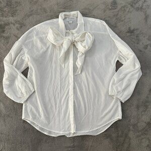 Mare Mare x Anthropologie White Poplin Button Down Bow Front Shirt MEDIUM Blouse